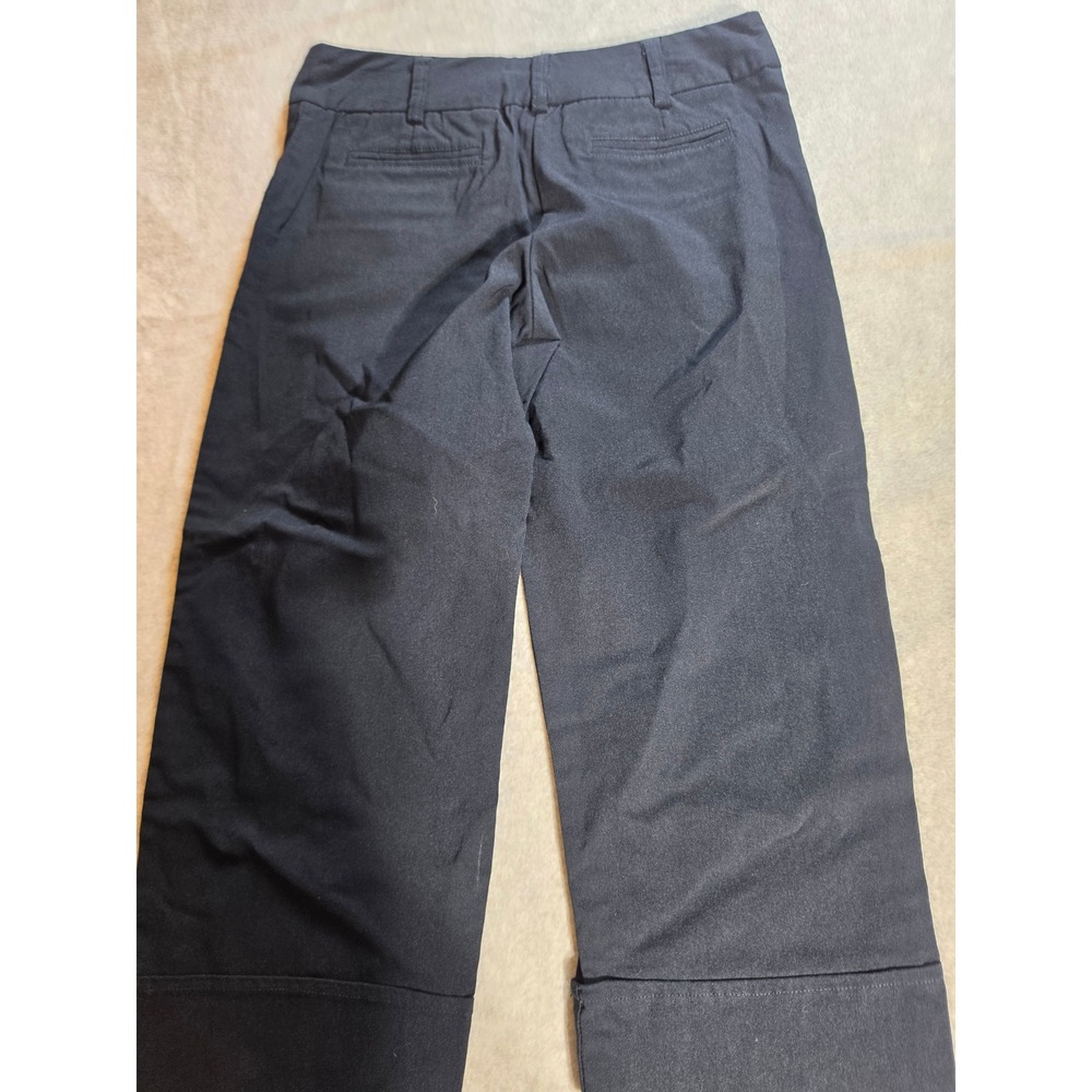 BCX Black Wide Leg Cropped Dress Pants Cuffed Hem Size 3 Office Workwear